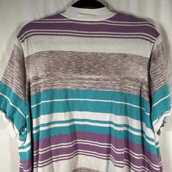 Lane Bryant Cardigan Womens 26 28 White Purple Blue Striped Open Front - Picture 7 of 8